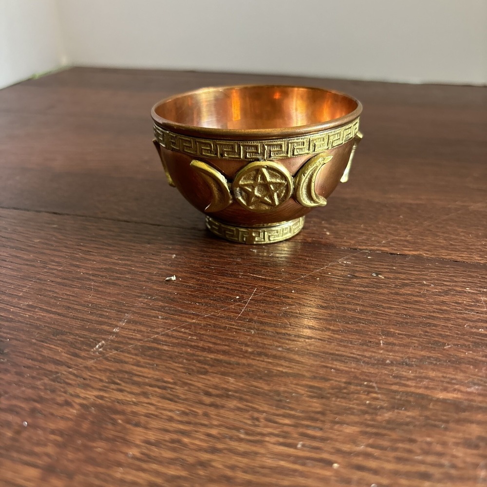 Triple Moon Pentacle Copper Offering Bowl 3" Diameter, New Age Imports, Altar
